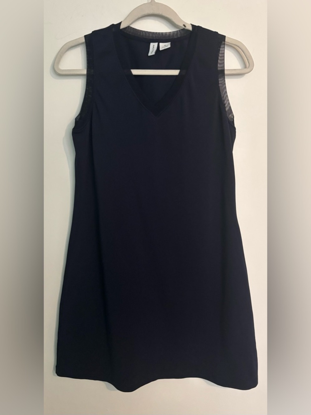Nautica Womens Sz Sm Navy Sleeveless Mini Slight A-line Dress Mesh Accent V-Neck